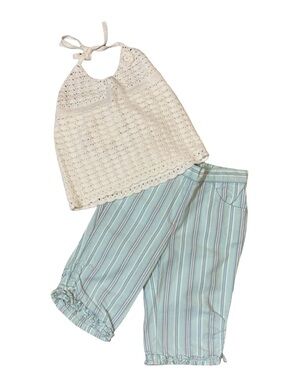 NWT/NWOT Janie and Jack Scenic Locale Crochet Halter Top & Blue Pants 18-24/2T